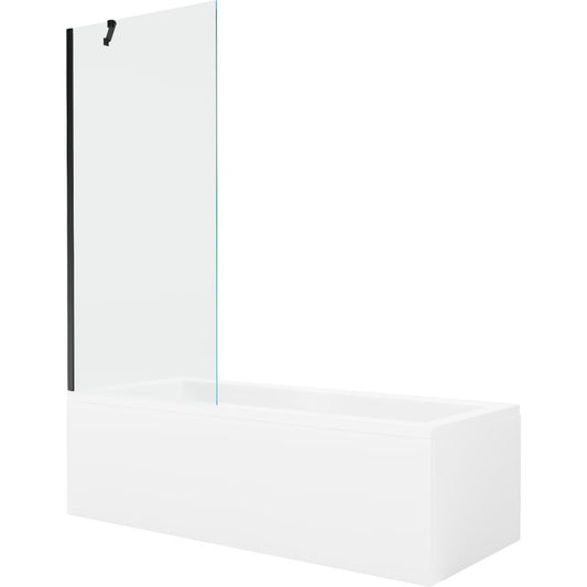 Rektangulært badekar Mexen Cubik 170 x 70 cm med frontpanel og 1-fløjet brusevæg 80 cm transparent sort 1 sæt