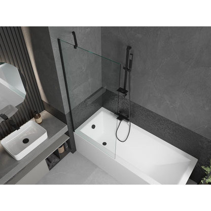 Rektangulært badekar Mexen Cubik 170 x 70 cm med frontpanel og 1-fløjet brusevæg 80 cm transparent sort 1 sæt
