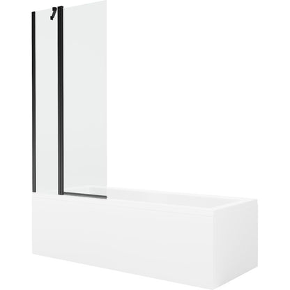 Rektangulært badekar Mexen Cubik 170 x 70 cm med frontpanel og 1-fløjet brusevæg 80 cm transparent sort 1 sæt