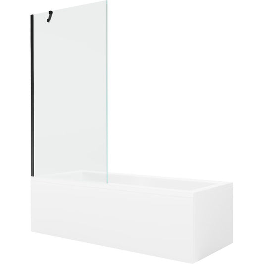 Rektangulært badekar Mexen Cubik 170 x 70 cm med front- og sidepanel samt 1-fløjet brusevæg 90 cm i transparent sort, 1 sæt