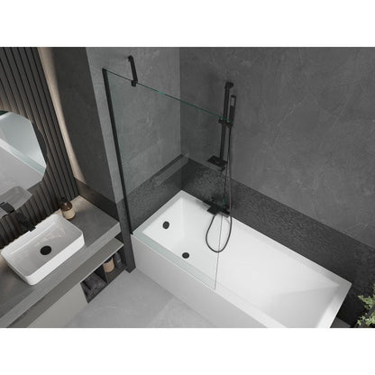 Rektangulært badekar Mexen Cubik 170 x 70 cm med front- og sidepanel samt 1-fløjet brusevæg 90 cm i transparent sort, 1 sæt