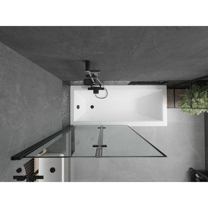 Rektangulært badekar Mexen Cubik 170 x 70 cm med front- og sidepanel samt 2-fløjet brusevæg 100 cm med sort mønster, 1 sæt
