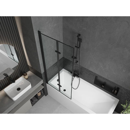 Rektangulært badekar Mexen Cubik 170 x 70 cm med front- og sidepanel samt 2-fløjet brusevæg 80 cm i sort mønster, 1 sæt