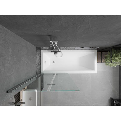 Rektangulært badekar Mexen Cubik 170 x 70 cm med front- og sidepanel samt 2-fløjet brusevæg 80 cm i transparent glas med kromfinish, komplet sæt