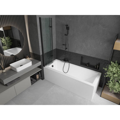 Rektangulært badekar Mexen Cubik 170 x 70 cm med front- og sidepanel samt 2-fløjet brusevæg 80 cm i transparent sort