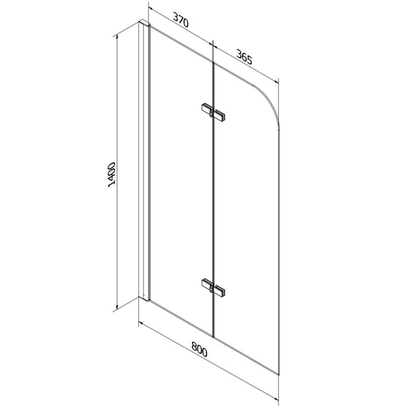 Rektangulært badekar Mexen Cubik 170 x 70 cm med frontpanel og 2-fløjet brusevæg 80 cm transparent sort 1 sæt