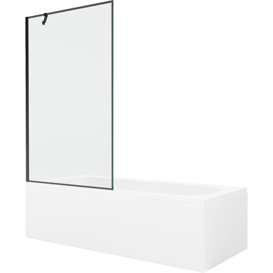 Rektangulært badekar Mexen Vega 150 x 70 cm med frontpanel og 1-fløjet brusevæg 100 cm i sort mønster, 1 sæt