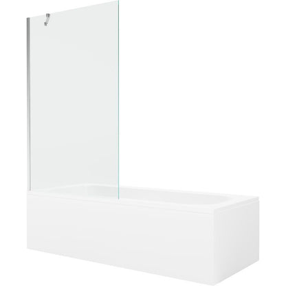 Rektangulært badekar Mexen Vega 150 x 70 cm med front- og sidebeklædning samt 1-fløjet brusevæg 100 cm i transparent krom, 1 sæt