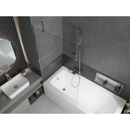 Rektangulært badekar Mexen Vega 150 x 70 cm med front- og sidebeklædning samt 1-fløjet brusevæg 100 cm i transparent krom, 1 sæt