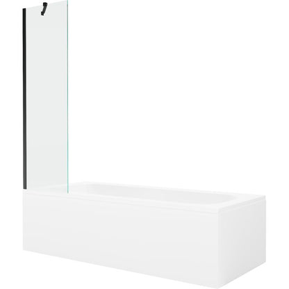 Rektangulært badekar Mexen Vega 150 x 70 cm med front- og sidebeklædning samt 1-fløjet brusevæg 50 cm i transparent sort, 1 sæt