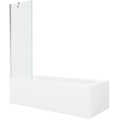 Rektangulært badekar Mexen Vega 150 x 70 cm med frontpanel og 1-fløjet brusevæg 60 cm i transparent krom, 1 sæt