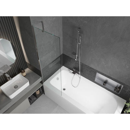 Rektangulært badekar Mexen Vega 150 x 70 cm med frontpanel og 1-fløjet brusevæg 60 cm i transparent krom, 1 sæt
