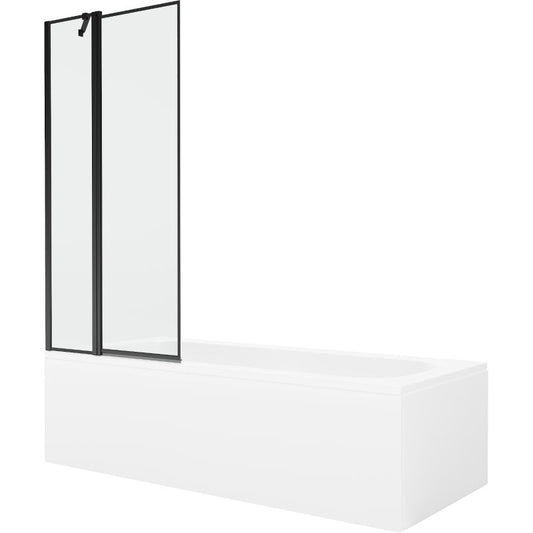Rektangulært badekar Mexen Vega 150 x 70 cm med front- og sidepanel samt 1-fløjet brusevæg 80 cm med mat-sort mønster, 1 sæt