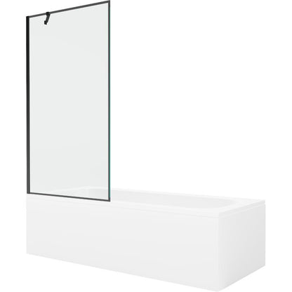 Rektangulært badekar Mexen Vega 150 x 70 cm med frontpanel og 1-fløjet brusevæg 90 cm i mat-sort mønster, 1 sæt