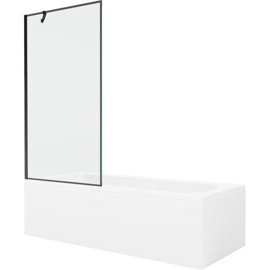 Rektangulært badekar Mexen Vega 150 x 70 cm med frontpanel og 1-fløjet brusevæg 90 cm i mat-sort mønster, 1 sæt