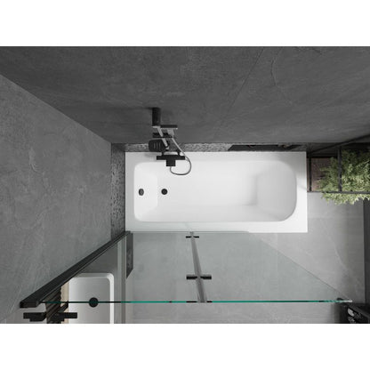 Rektangulært badekar Mexen Vega 150 x 70 cm med front- og sidebeklædning samt 2-fløjet brusevæg 120 cm i transparent sort, 1 sæt