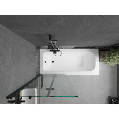 Rektangulært badekar Mexen Vega 150 x 70 cm med front- og sidepanel samt 2-fløjet brusevæg 80 cm i transparent sort