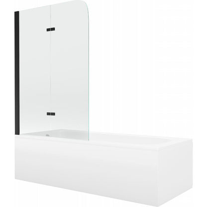 Rektangulært badekar Mexen Vega 150 x 70 cm med frontpanel, sidepanel og 2-fløjet brusevæg 80 cm i transparent sort
