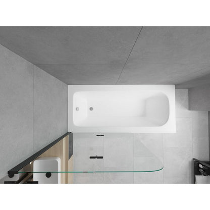 Rektangulært badekar Mexen Vega 150 x 70 cm med frontpanel, sidepanel og 2-fløjet brusevæg 80 cm i transparent sort