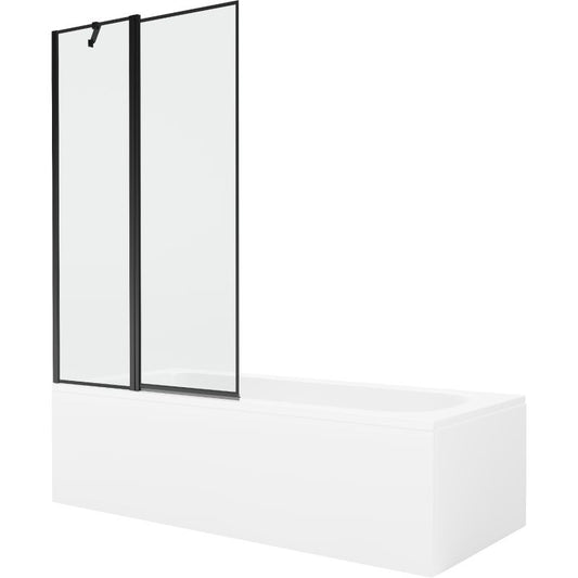 Rektangulært badekar Mexen Vega 160 x 70 cm med frontpanel og 1-fløjet brusevæg 100 cm i sort mønster, 1 sæt