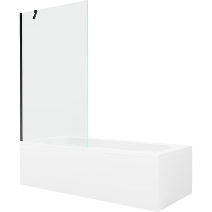 Rektangulært badekar Mexen Vega 160 x 70 cm med frontpanel og 1-fløjet brusevæg 100 cm transparent sort 1 sæt