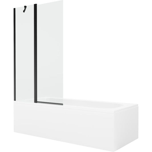 Rektangulært badekar Mexen Vega 160 x 70 cm med frontpanel og 1-fløjet brusevæg 100 cm transparent sort 1 sæt
