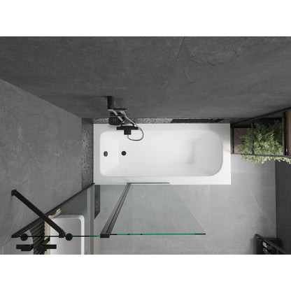 Rektangulært badekar Mexen Vega 160 x 70 cm med frontpanel og 1-fløjet brusevæg 100 cm transparent sort 1 sæt