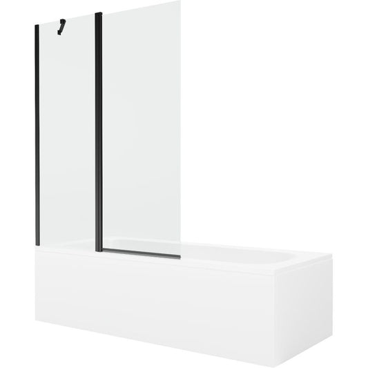 Rektangulært badekar Mexen Vega 160 x 70 cm med front- og sidebeklædning samt 1-fløjet brusevæg 120 cm i transparent sort, 1 sæt
