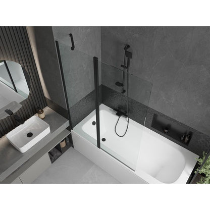 Rektangulært badekar Mexen Vega 160 x 70 cm med front- og sidebeklædning samt 1-fløjet brusevæg 120 cm i transparent sort, 1 sæt