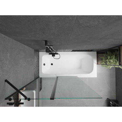 Rektangulært badekar Mexen Vega 160 x 70 cm med front- og sidebeklædning samt 1-fløjet brusevæg 120 cm i transparent sort, 1 sæt