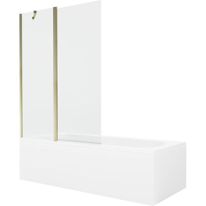 Rektangulært badekar Mexen Vega 160 x 70 cm med front- og sidebeklædning samt 1-fløjet brusevæg 120 cm i transparent guld