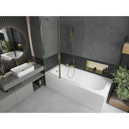 Rektangulært badekar Mexen Vega 160 x 70 cm med front- og sidebeklædning samt 1-fløjet brusevæg 120 cm i transparent guld