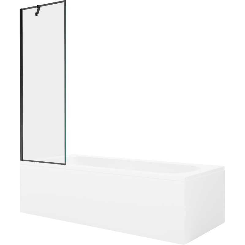 Rektangulært badekar Mexen Vega 160 x 70 cm med front- og sidebeklædning samt 1-fløjet brusevæg 60 cm med mat-sort mønster, komplet sæt