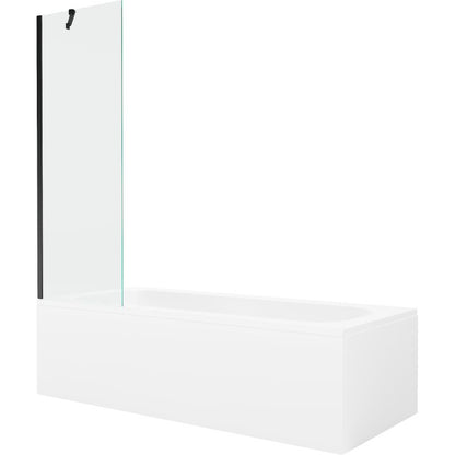 Rektangulært badekar Mexen Vega 160 x 70 cm med front- og sidepanel samt 1-fløjet brusevæg 60 cm i transparent sort, 1 sæt