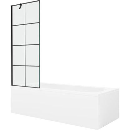 Rektangulært badekar Mexen Vega 160 x 70 cm med frontpanel og 1-fløjet brusevæg 70 cm i sort mønster, 1 sæt