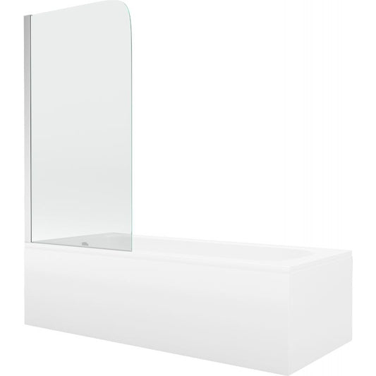 Rektangulært badekar Mexen Vega 160 x 70 cm med frontpanel og 1-fløjet brusevæg 70 cm i transparent krom, 1 sæt