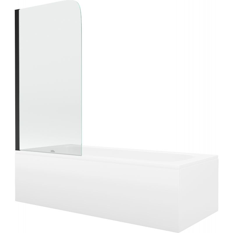 Rektangulært badekar Mexen Vega 160 x 70 cm med frontpanel og 1-fløjet skærmvæg 70 cm transparent sort 1 sæt