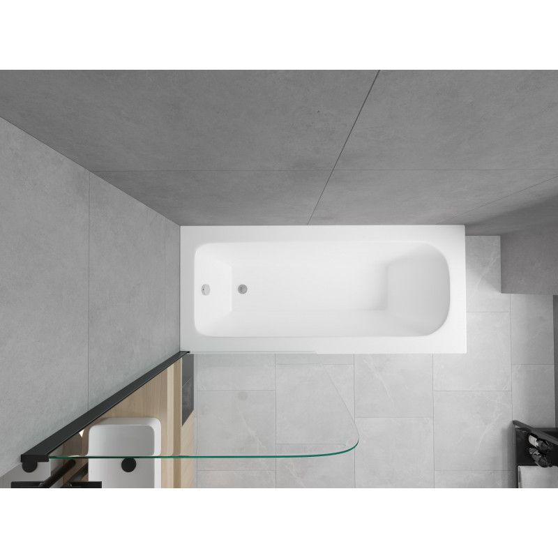 Rektangulært badekar Mexen Vega 160 x 70 cm med frontpanel og 1-fløjet skærmvæg 70 cm transparent sort 1 sæt