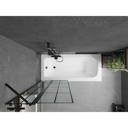 Rektangulært badekar Mexen Vega 160 x 70 cm med front- og sidepanel samt 1-fløjet brusevæg 80 cm med sort mønster, 1 sæt