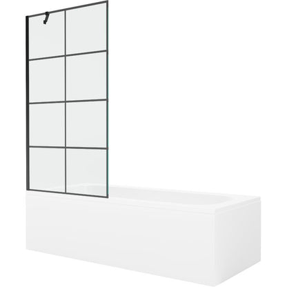 Rektangulært badekar Mexen Vega 160 x 70 cm med front- og sidepanel samt 1-fløjet brusevæg 90 cm i sort mønster, 1 sæt