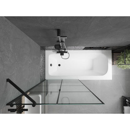 Rektangulært badekar Mexen Vega 160 x 70 cm med front- og sidepanel samt 1-fløjet brusevæg 90 cm i sort mønster, 1 sæt