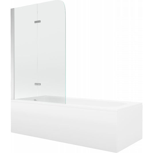 Rektangulært badekar Mexen Vega 160 x 70 cm med frontpanel og 2-fløjet brusevæg 100 cm i transparent krom, 1 sæt