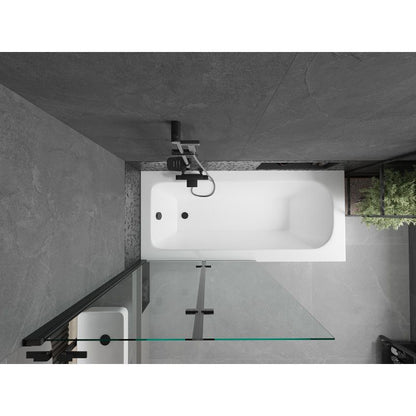Rektangulært badekar Mexen Vega 160 x 70 cm med front- og sidepanel samt 2-fløjet brusevæg 100 cm i transparent sort