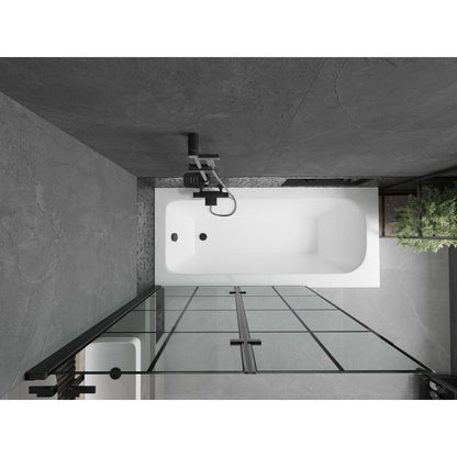Rektangulært badekar Mexen Vega 160 x 70 cm med front- og sidepanel samt 2-fløjet brusevæg 120 cm i mat-sort mønster, komplet sæt