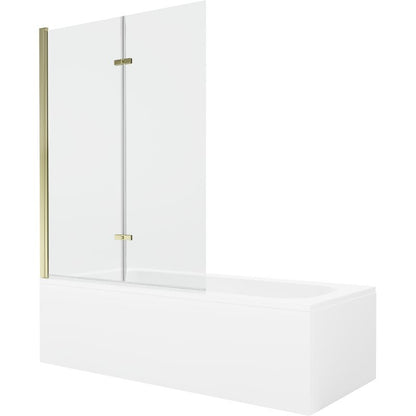 Rektangulært badekar Mexen Vega 160 x 70 cm med frontpanel og 2-fløjet brusevæg 120 cm transparent guld 1 sæt