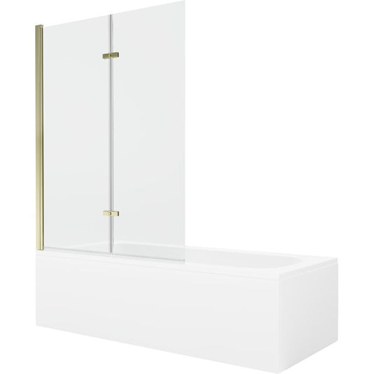 Rektangulært badekar Mexen Vega 160 x 70 cm med frontpanel og 2-fløjet brusevæg 120 cm transparent guld 1 sæt