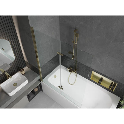 Rektangulært badekar Mexen Vega 160 x 70 cm med frontpanel og 2-fløjet brusevæg 120 cm transparent guld 1 sæt