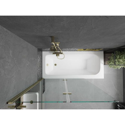 Rektangulært badekar Mexen Vega 160 x 70 cm med frontpanel og 2-fløjet brusevæg 120 cm transparent guld 1 sæt