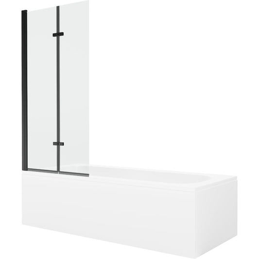 Rektangulært badekar Mexen Vega 160 x 70 cm med frontpanel, sidepanel og 2-fløjet brusevæg 80 cm transparent sort 1 sæt