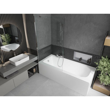 Rektangulært badekar Mexen Vega 170 x 70 cm med front- og sidebeklædning samt 1-fløjet brusevæg 100 cm i transparent krom, 1 sæt